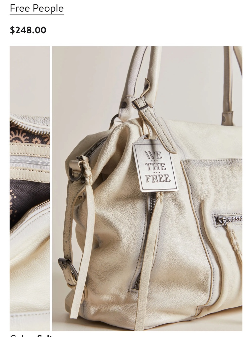 Free People Cream Leather Shoulder Bag with Tassel Zips - Picture 4 of 6